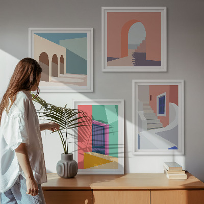 Polittico con cornice Edifici moderni e colorati