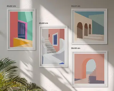 Edifici moderni e colorati polittico con cornice