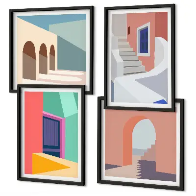 Edifici moderni e colorati polittico con cornice
