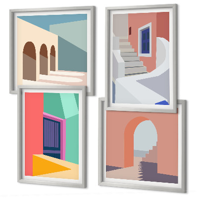 Polittico con cornice Edifici moderni e colorati