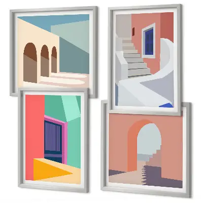 Edifici moderni e colorati polittico con cornice