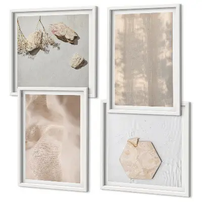 Composizione di 4 quadri con texture naturali e delicate in stile boho