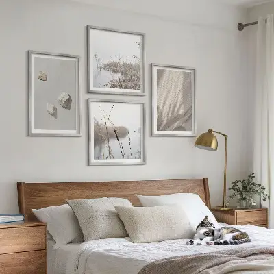 Composizione di 4 quadri con primi piani della struttura in stile boho