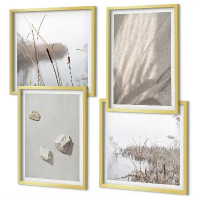 Composizione di 4 quadri con primi piani della struttura in stile boho