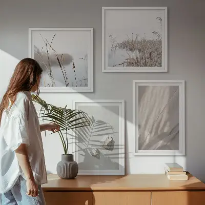 Composizione di 4 quadri con primi piani della struttura in stile boho