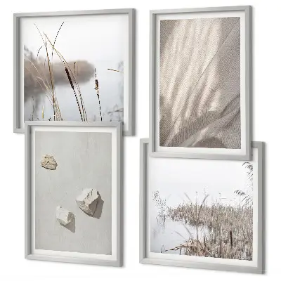 Composizione di 4 quadri con primi piani della struttura in stile boho