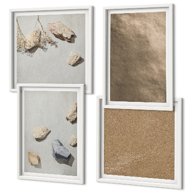 Composizione di 4 quadri Pietre da spiaggia, strutture naturali
