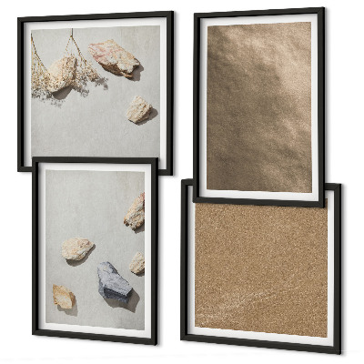 Composizione di 4 quadri Pietre da spiaggia, strutture naturali