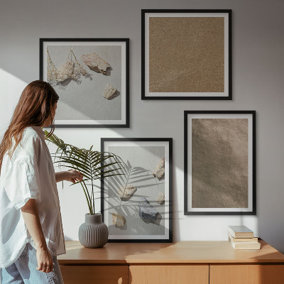 Composizione di 4 quadri Pietre da spiaggia, strutture naturali