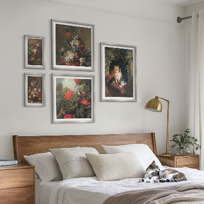 Polittico con cornice Gatti floreali in stile vintage