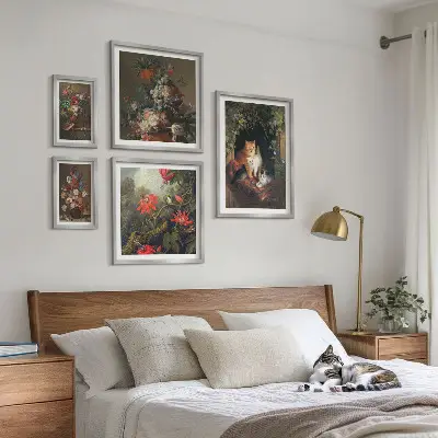 Gatti floreali in stile vintage polittico con cornice