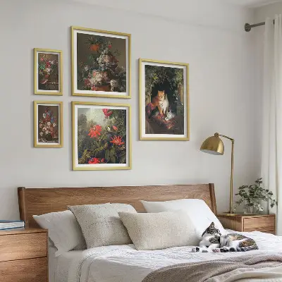 Gatti floreali in stile vintage polittico con cornice