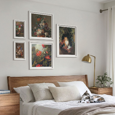 Polittico con cornice Gatti floreali in stile vintage