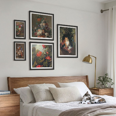Polittico con cornice Gatti floreali in stile vintage