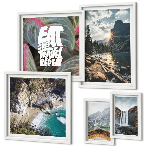 Set di 5 quadri raffiguranti paesaggi di cascate di montagna