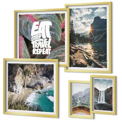 Set di 5 quadri raffiguranti paesaggi di cascate di montagna