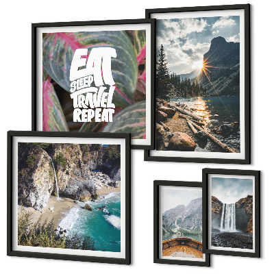 Set di 5 quadri Paesaggi di cascate di montagna