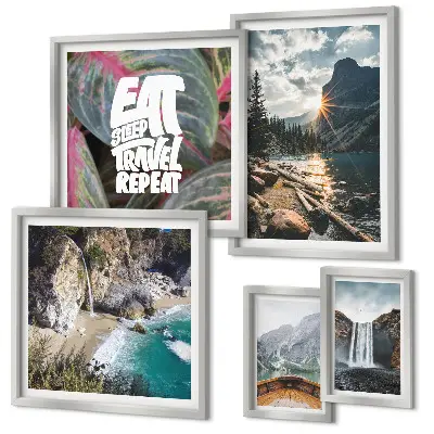 Set di 5 quadri raffiguranti paesaggi di cascate di montagna