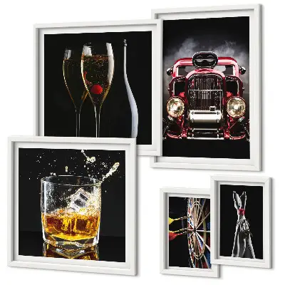 Set di quadri incorniciati con eleganti motivi retrò di auto e bevande