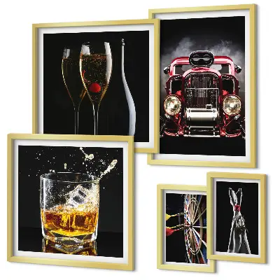 Set di quadri incorniciati con eleganti motivi retrò di auto e bevande