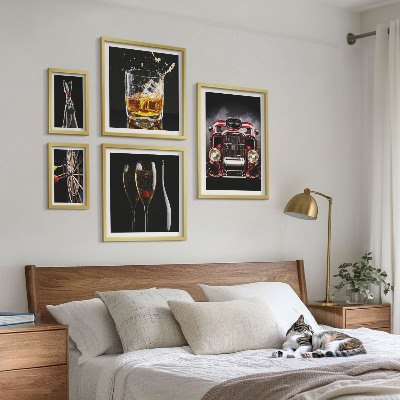 Set di quadri incorniciati Eleganti temi retrò per auto e bevande
