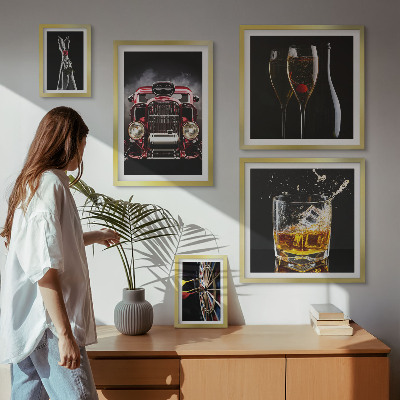 Set di quadri incorniciati Eleganti temi retrò per auto e bevande