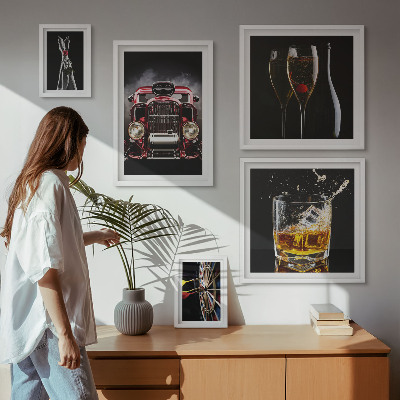 Set di quadri incorniciati Eleganti temi retrò per auto e bevande