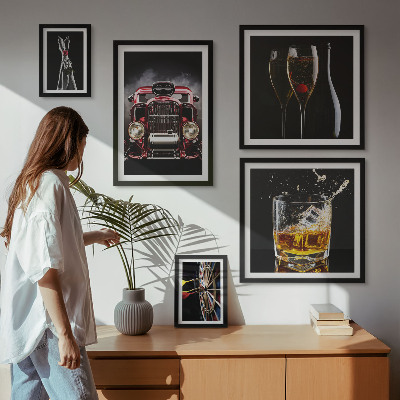 Set di quadri incorniciati Eleganti temi retrò per auto e bevande
