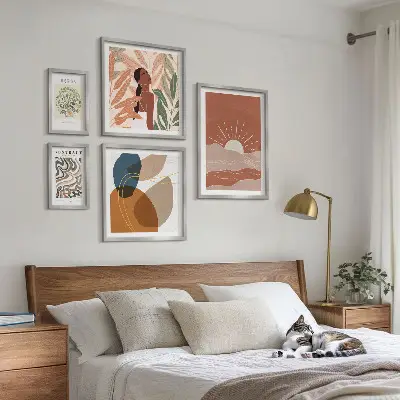 Set di 5 quadri con motivi astratti di piante in stile boho