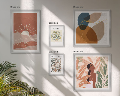 Set di 5 quadri Motivi astratti di piante in stile boho