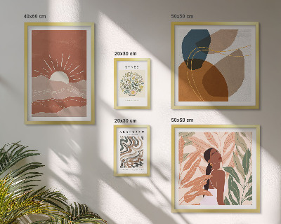 Set di 5 quadri Motivi astratti di piante in stile boho