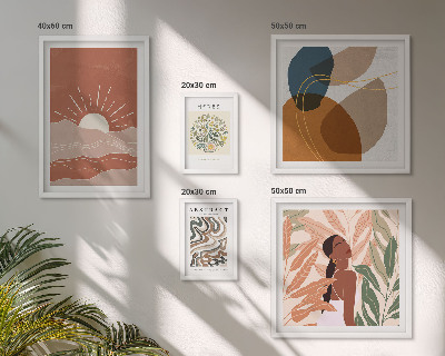 Set di 5 quadri Motivi astratti di piante in stile boho