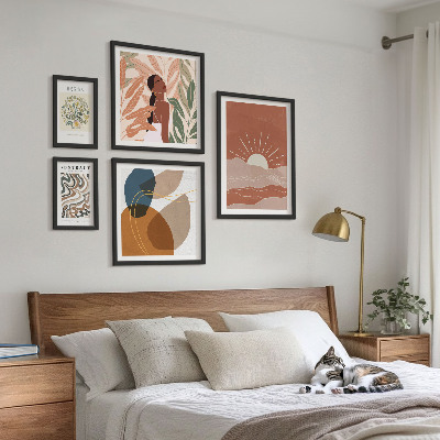 Set di 5 quadri Motivi astratti di piante in stile boho