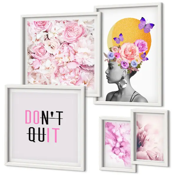 Set di quadri incorniciati con motivi floreali e figura femminile