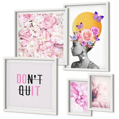 Set di quadri incorniciati con motivi floreali e figura femminile