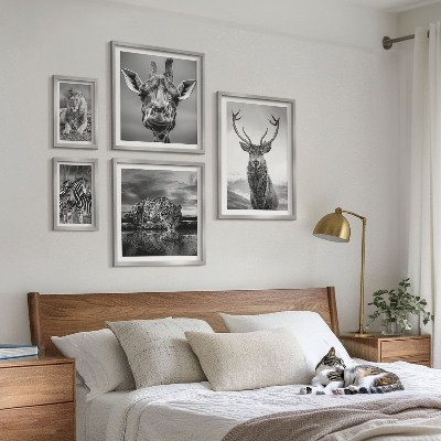 Polittico con cornice Animali in bianco e nero nella natura