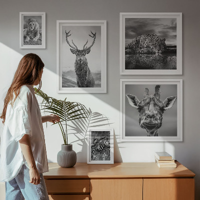 Polittico con cornice Animali in bianco e nero nella natura