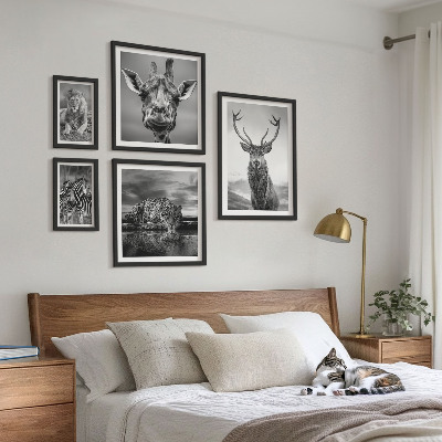 Polittico con cornice Animali in bianco e nero nella natura