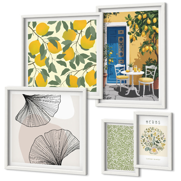 Set di 5 quadri Eleganti motivi vegetali
