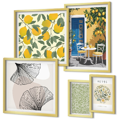 Set di 5 quadri Eleganti motivi vegetali