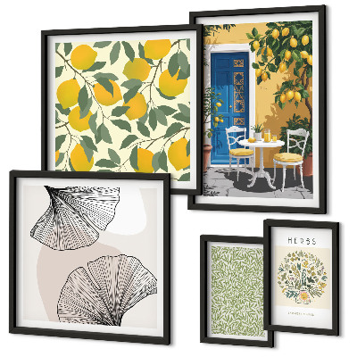 Set di 5 quadri Eleganti motivi vegetali