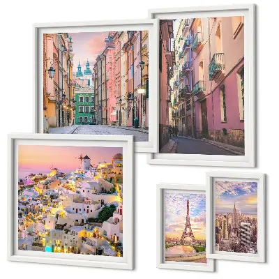 Set di 5 quadri raffiguranti incantevoli città europee
