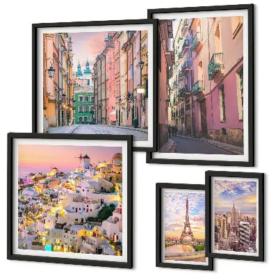 Set di 5 quadri raffiguranti incantevoli città europee