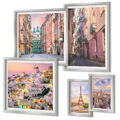 Set di 5 quadri raffiguranti incantevoli città europee