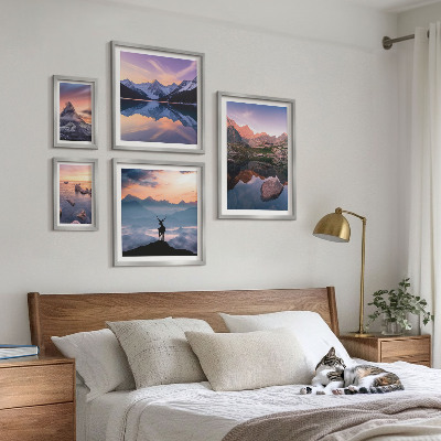 Set di quadri incorniciati Riflessi del tramonto sulle montagne