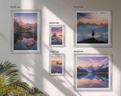 Set di quadri incorniciati Riflessi del tramonto sulle montagne