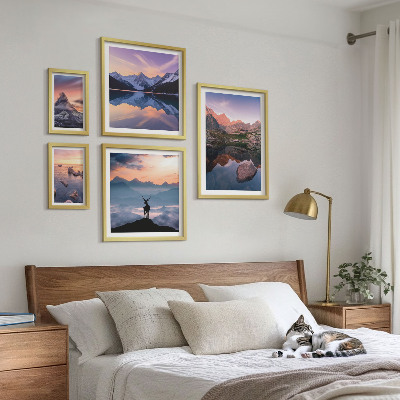 Set di quadri incorniciati Riflessi del tramonto sulle montagne