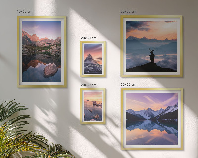 Set di quadri incorniciati Riflessi del tramonto sulle montagne
