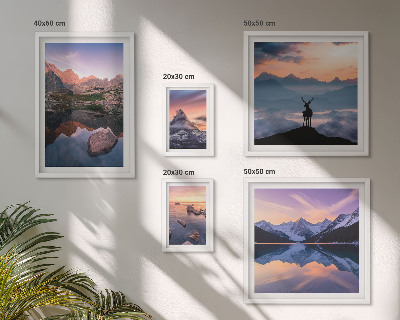 Set di quadri incorniciati Riflessi del tramonto sulle montagne
