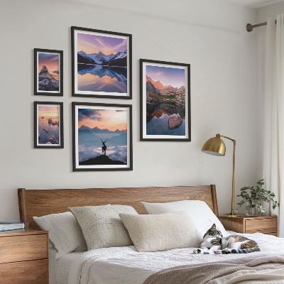 Set di quadri incorniciati Riflessi del tramonto sulle montagne